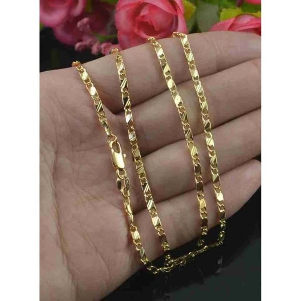 New Shiny Flat Mariner 18K Gold Necklace 18 Inch